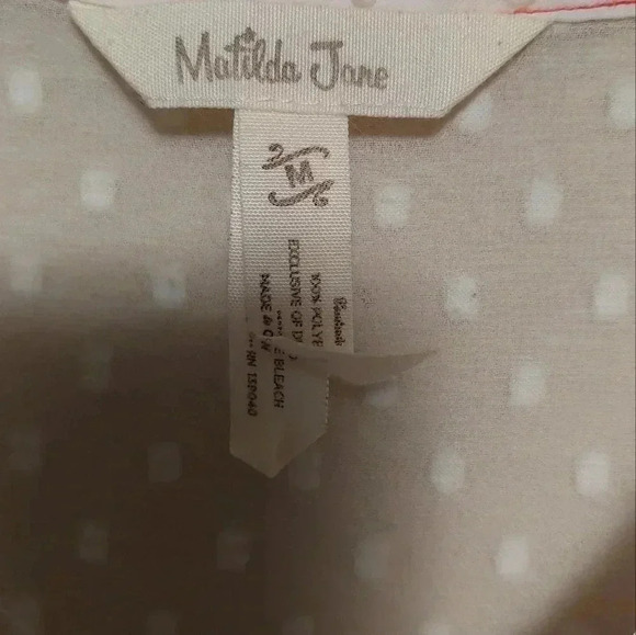 MATILDA JANE Cream Textured Polka Dot 1/2 Balloon Sleeve Button Sheer Blouse M - Picture 6 of 6